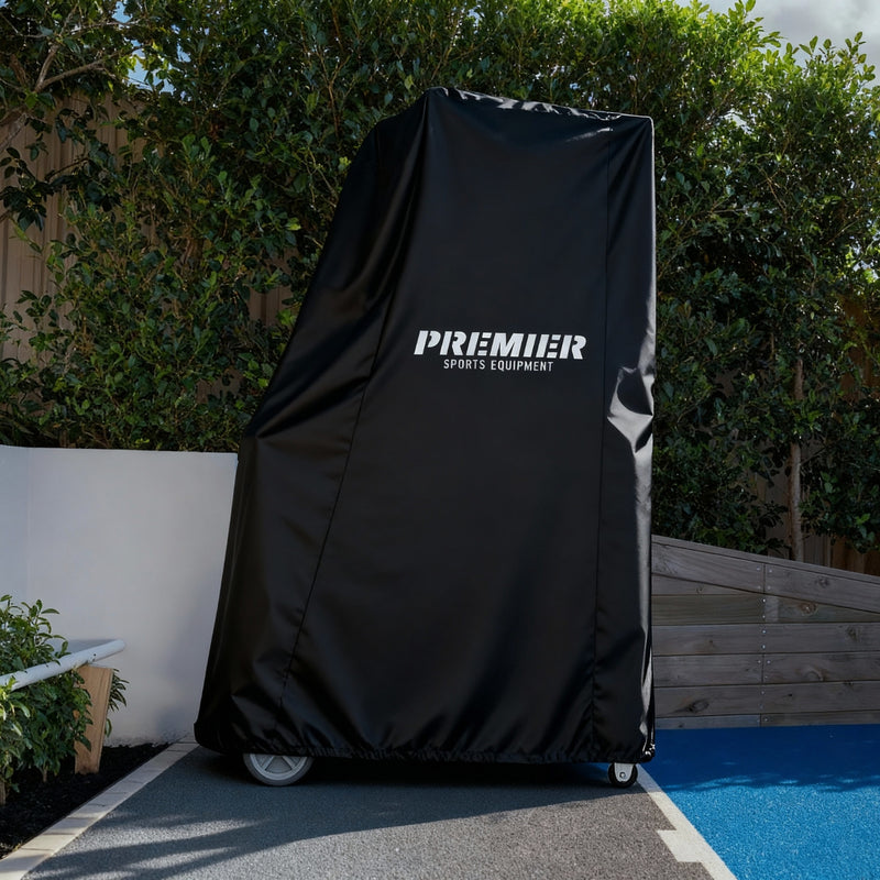 ProShot machine cover fitted over a machine beside an outdoor court