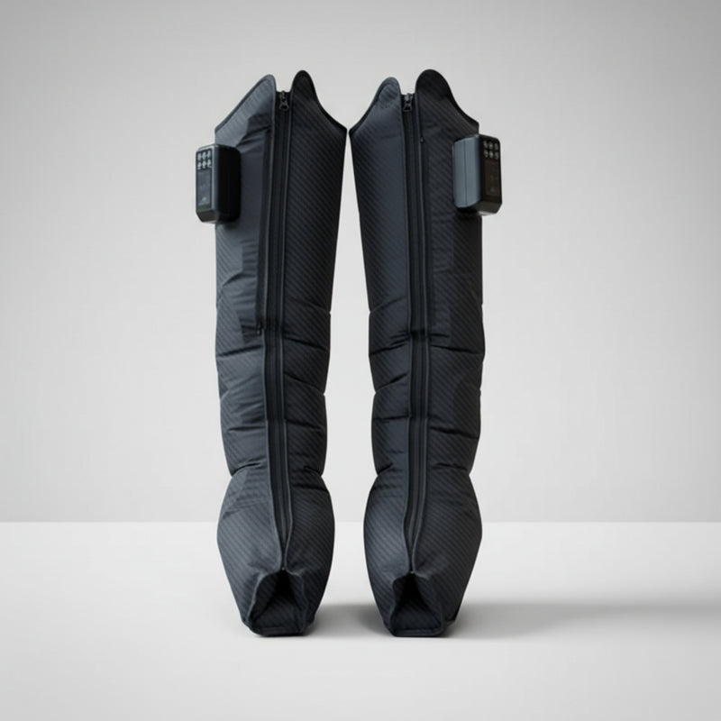 AeroBoots Pro standing upright, a control unit on each boot