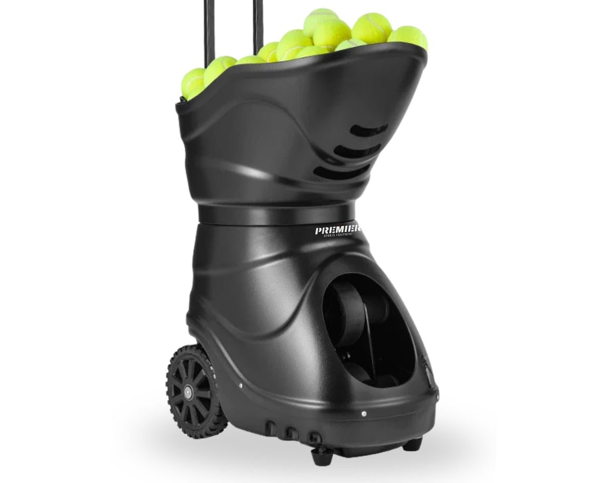 Ace Pro tennis ball machine, three-quarter view